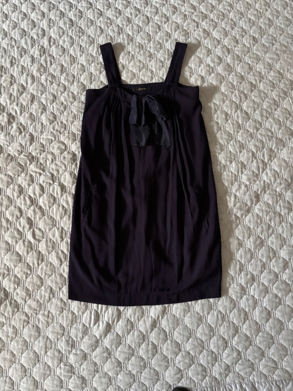 Le.Shop Black Navy Dress W Ribbon